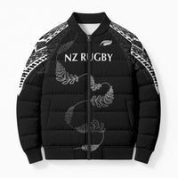 New Zealand Rugby Custom Bomber Puffer Jacket Aotearoa Armour Blacks Silver Ferns LT03 Unisex Black - Polynesian Pride