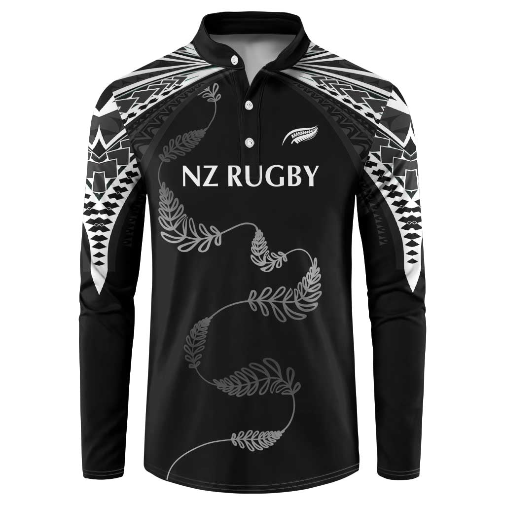 New Zealand Rugby Custom Button Sweatshirt Aotearoa Armour Blacks Silver Ferns LT03 Black - Polynesian Pride