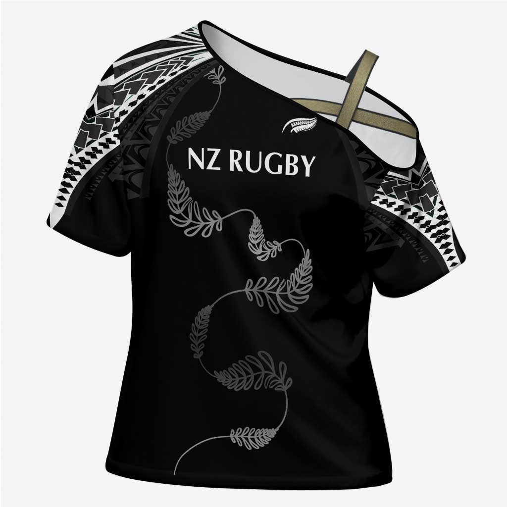 New Zealand Rugby Custom Cross Shoulder Shirt Aotearoa Armour Blacks Silver Ferns LT03 Female Black - Polynesian Pride