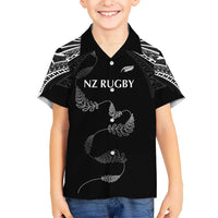 New Zealand Rugby Custom Kid Hawaiian Shirt Aotearoa Armour Blacks Silver Ferns LT03 Kid Black - Polynesian Pride