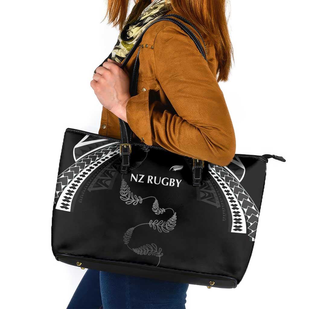 New Zealand Rugby Leather Tote Bag Aotearoa Armour Blacks Silver Ferns LT03 Black - Polynesian Pride