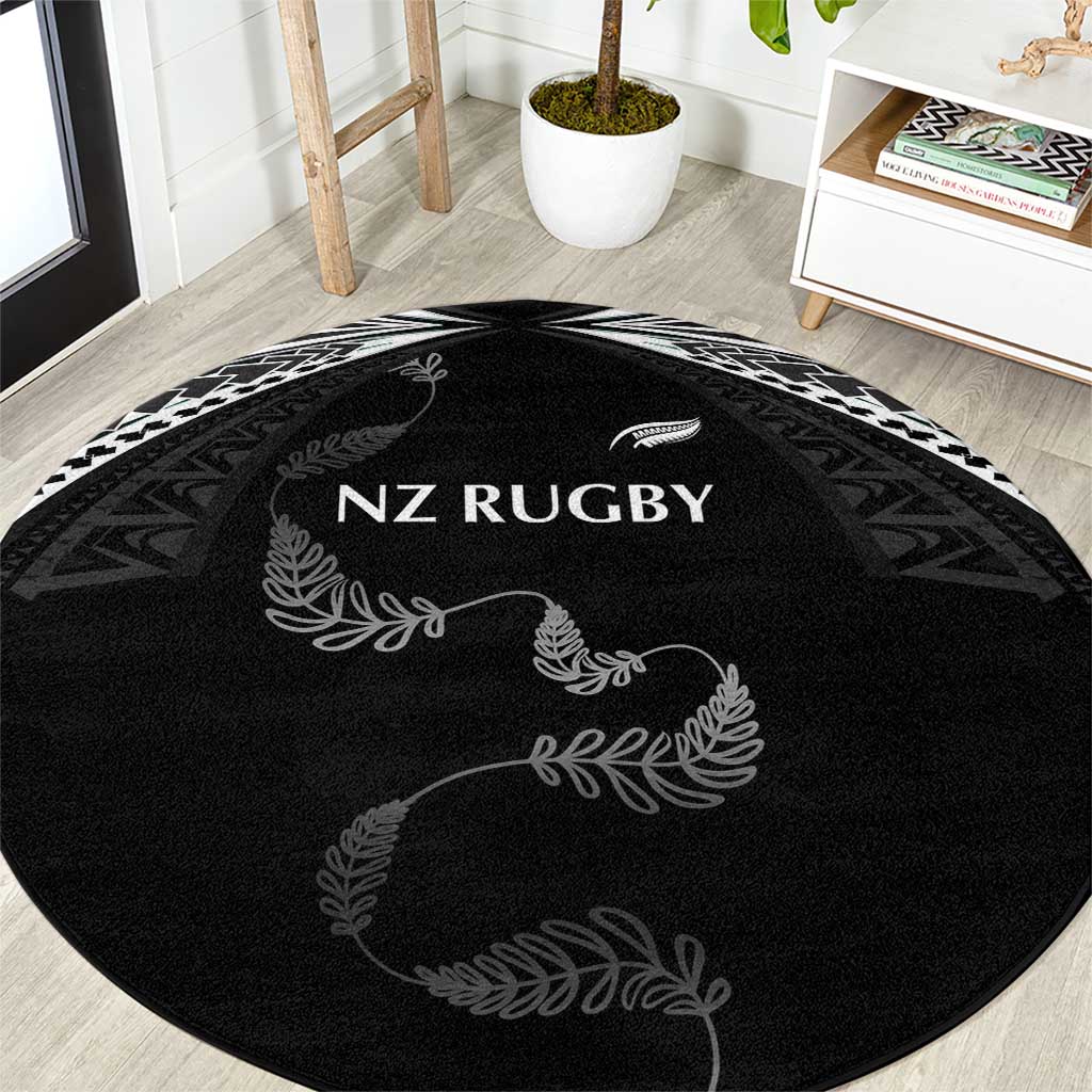 New Zealand Rugby Round Carpet Aotearoa Armour Blacks Silver Ferns LT03 Black - Polynesian Pride