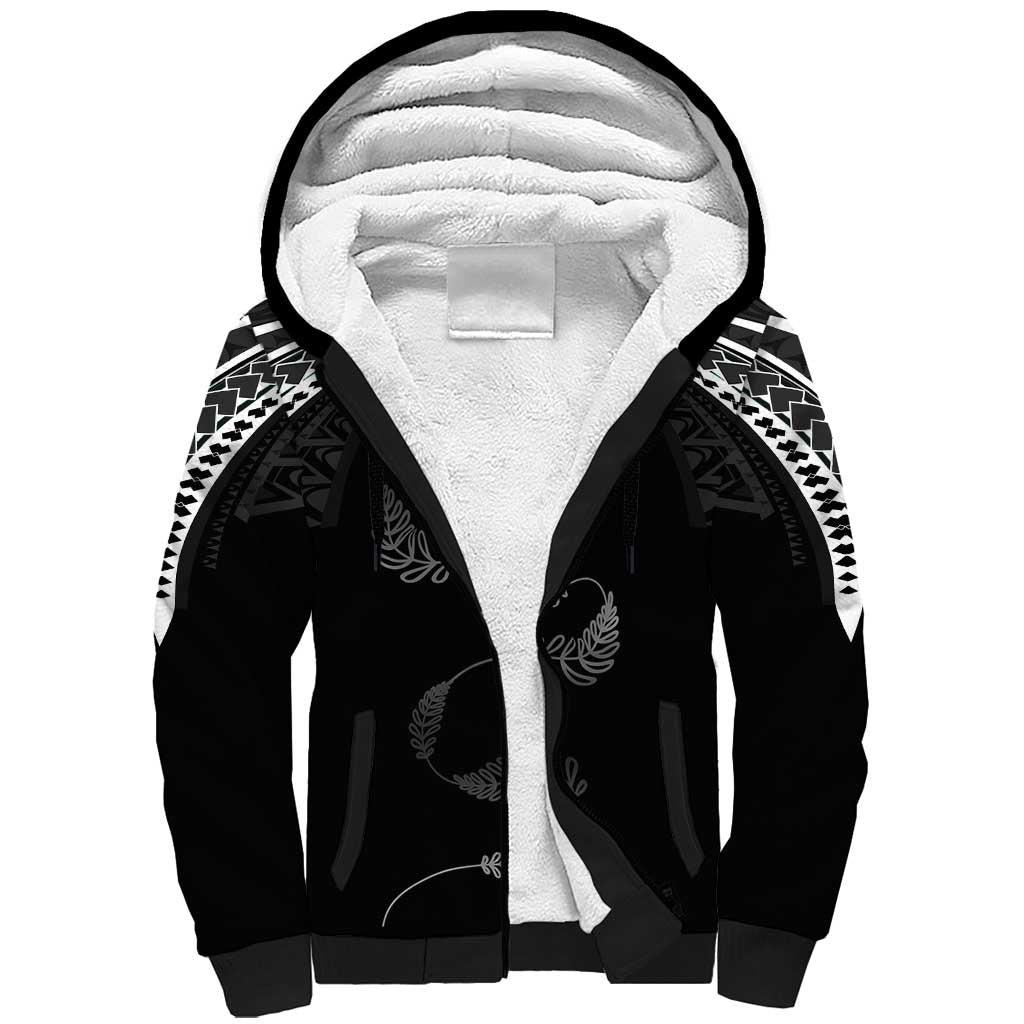 New Zealand Rugby Custom Sherpa Hoodie Aotearoa Armour Blacks Silver Ferns LT03 Unisex Black - Polynesian Pride