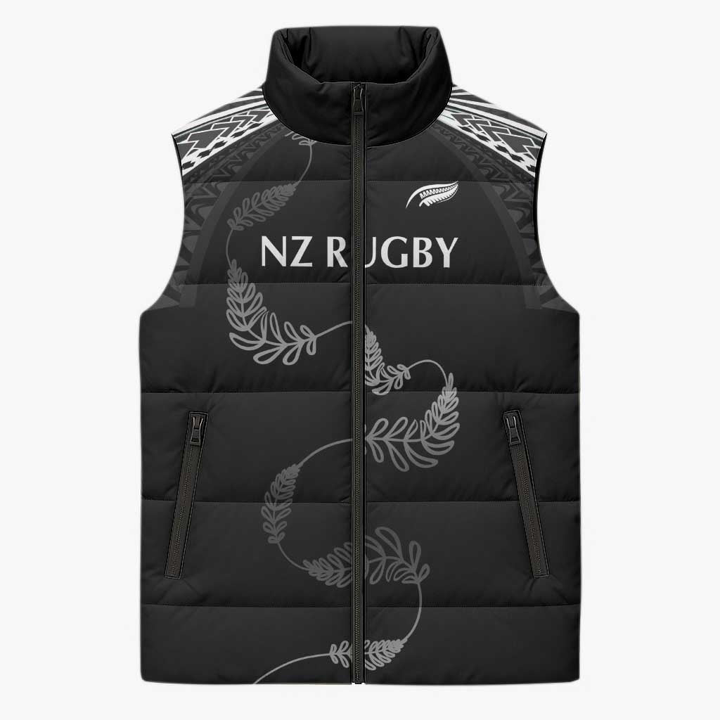 New Zealand Rugby Custom Sleeveless Puffer Jacket Aotearoa Armour Blacks Silver Ferns LT03 Unisex Black - Polynesian Pride