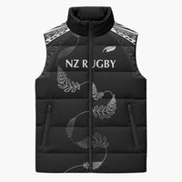 New Zealand Rugby Custom Sleeveless Puffer Jacket Aotearoa Armour Blacks Silver Ferns LT03 Unisex Black - Polynesian Pride