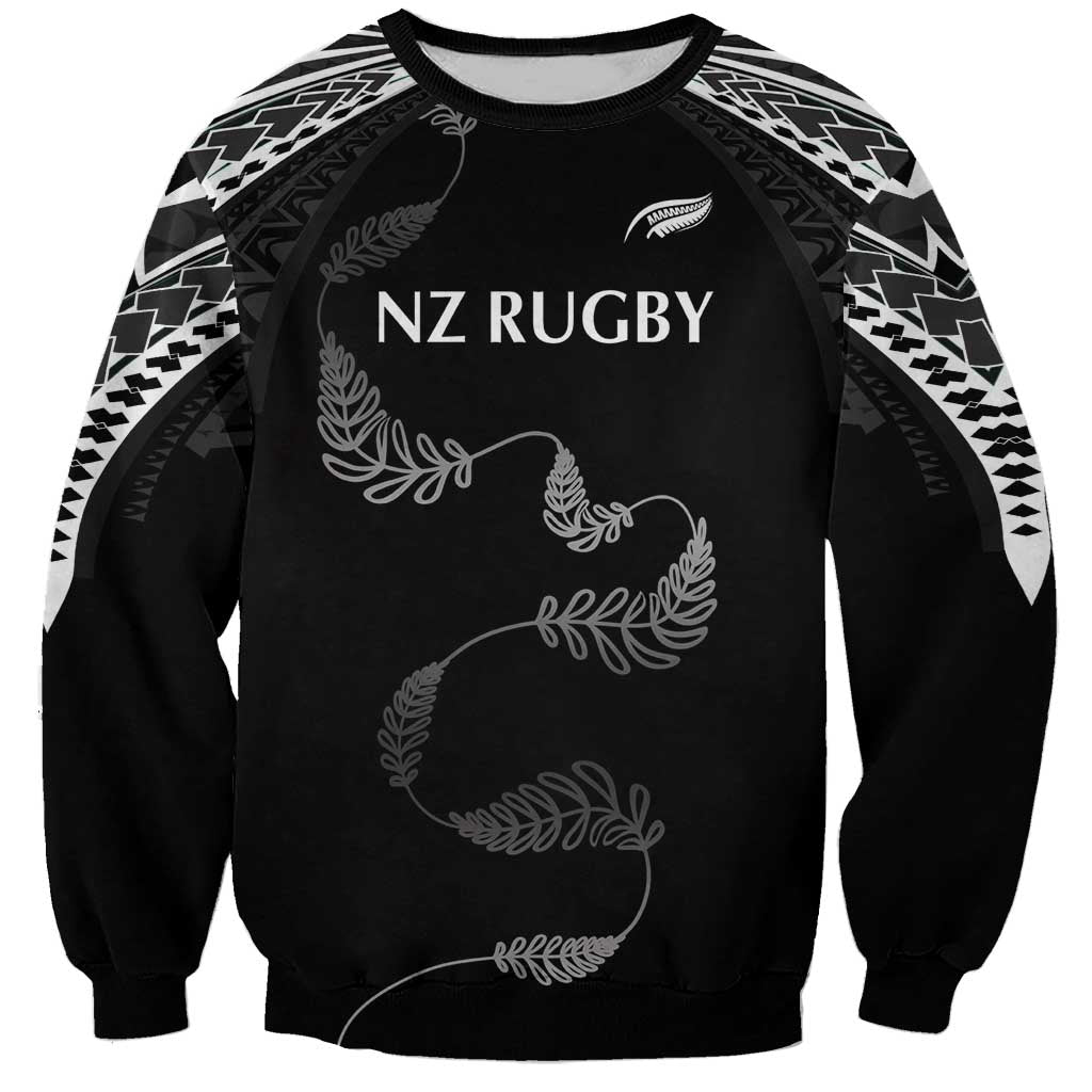 New Zealand Rugby Custom Sweatshirt Aotearoa Armour Blacks Silver Ferns LT03 Unisex Black - Polynesian Pride