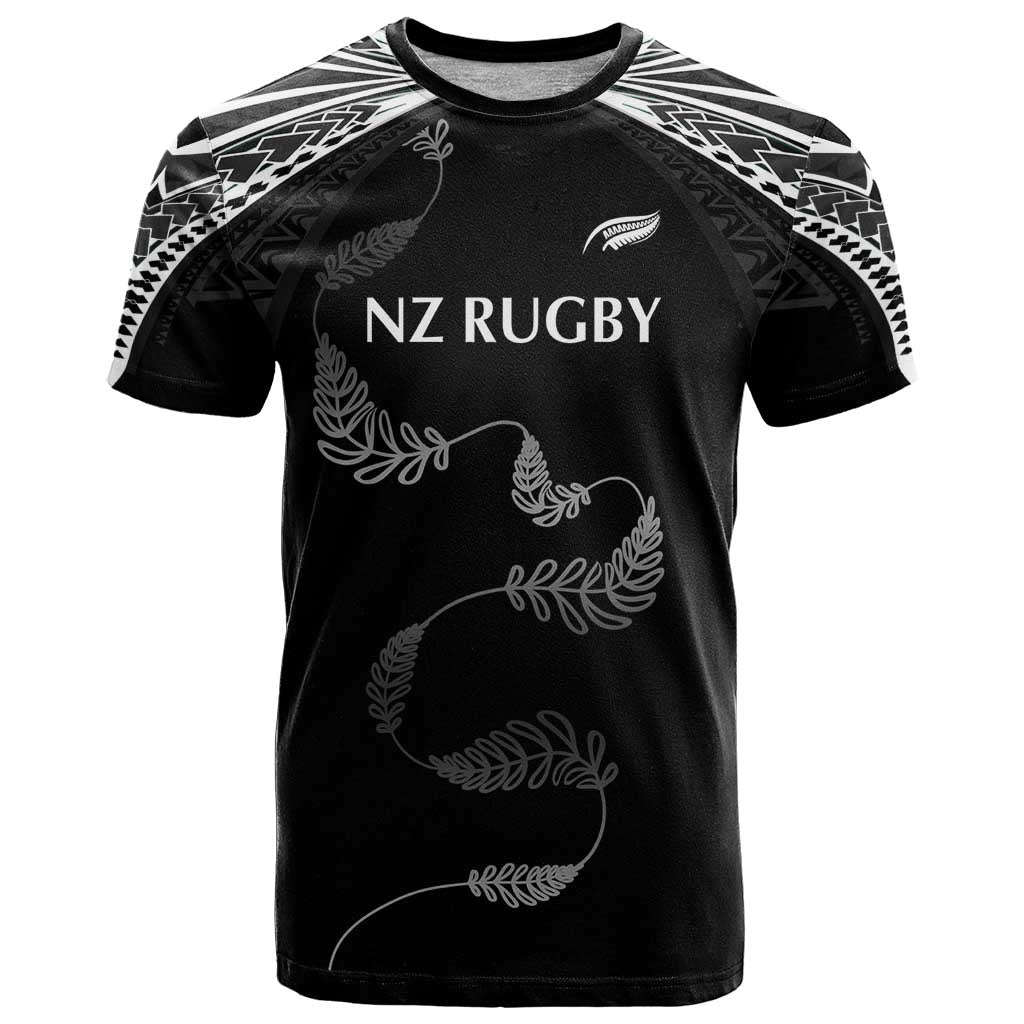 New Zealand Rugby Custom T Shirt Aotearoa Armour Blacks Silver Ferns LT03 Black - Polynesian Pride