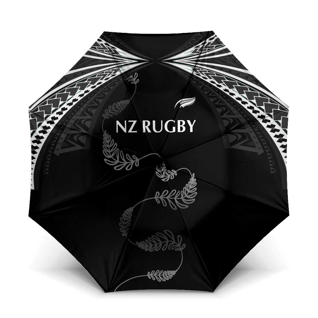 New Zealand Rugby Umbrella Aotearoa Armour Blacks Silver Ferns LT03 One Size Folded 11.42 inch Opened Diameter 37.4 inch Black - Polynesian Pride
