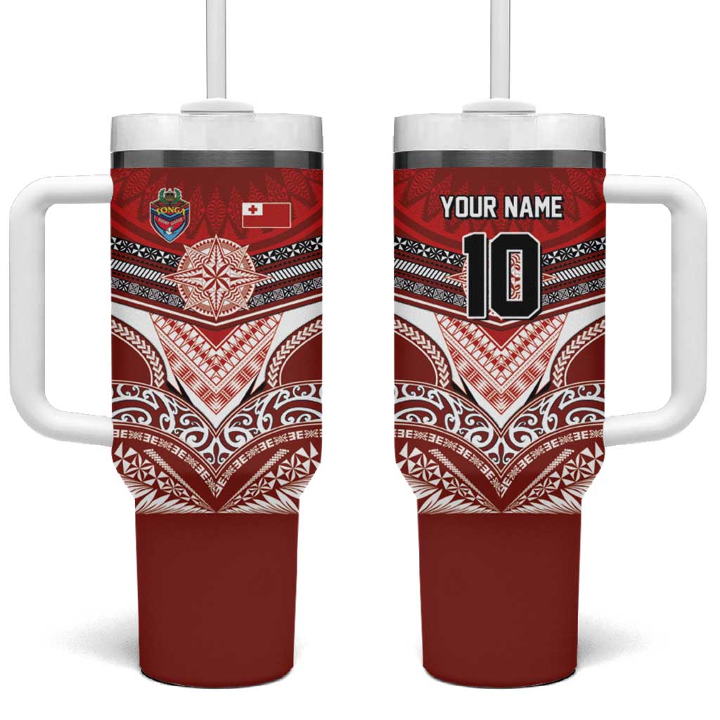 Tonga Rugby Custom Tumbler With Handle Mana o Tonga-Tribal Heritage Edition Red Color LT03 One Size: 40 oz Red - Polynesian Pride