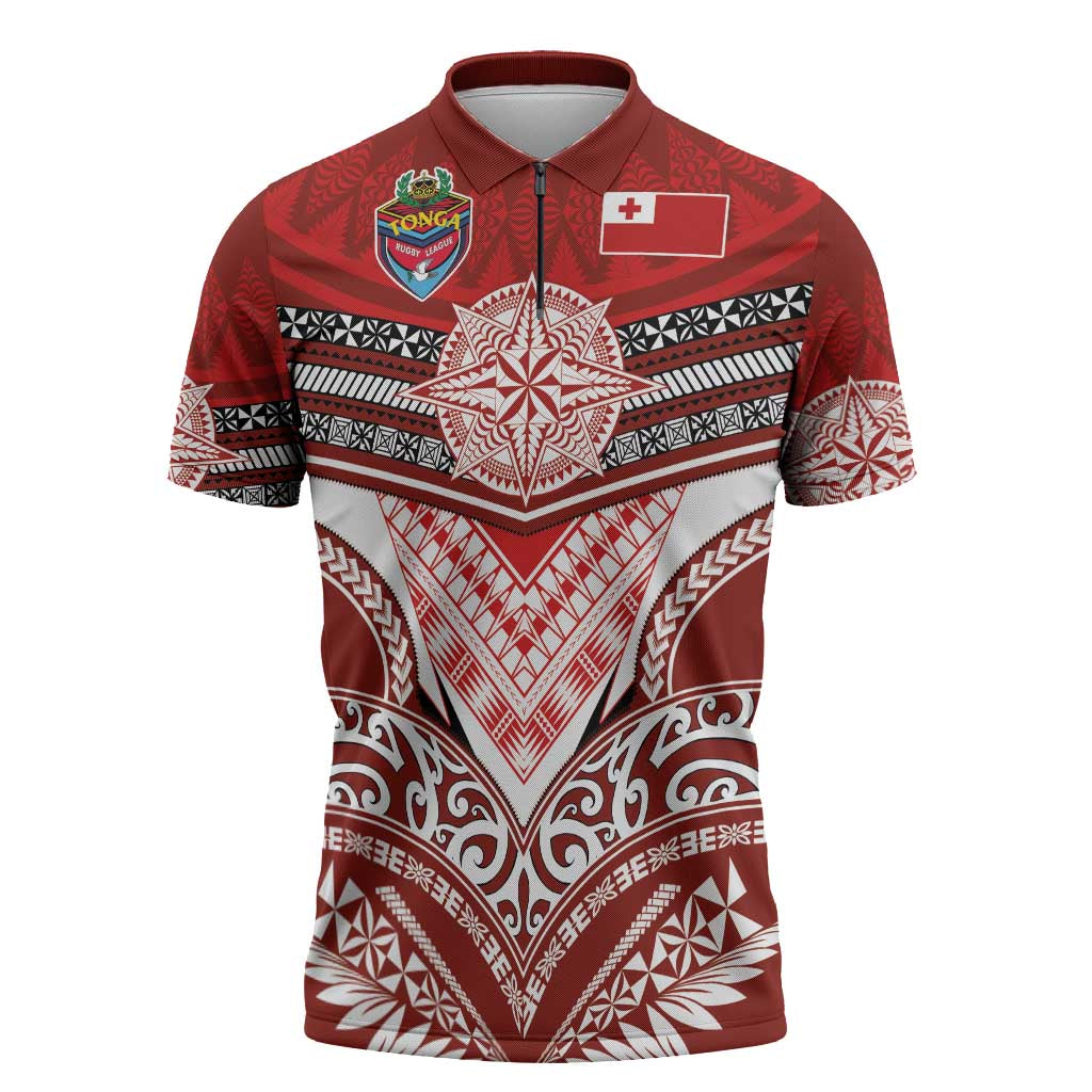 Tonga Rugby Custom Zipper Polo Shirt Mana o Tonga-Tribal Heritage Edition Red Color LT03 Red - Polynesian Pride