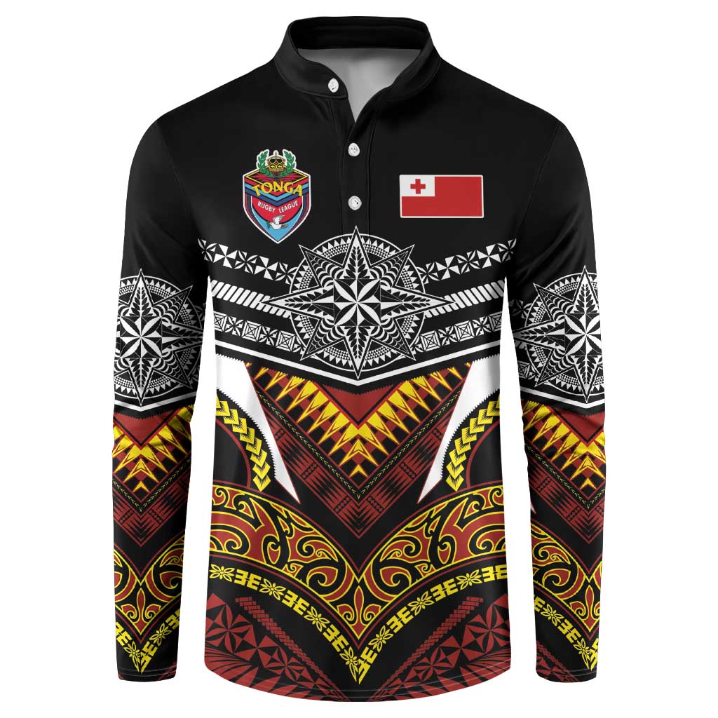 Tonga Rugby Custom Button Sweatshirt Mana o Tonga-Tribal Heritage Edition Black Color LT03 Red - Polynesian Pride