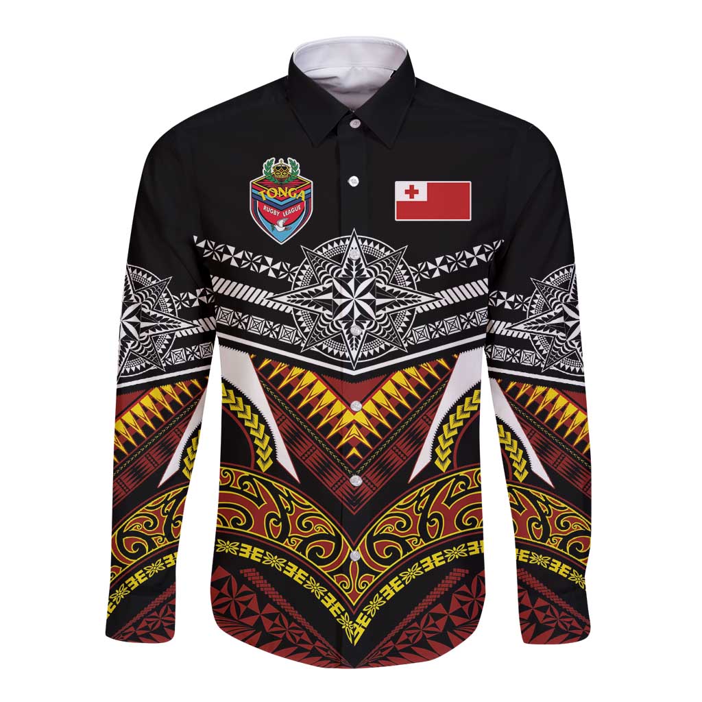 Tonga Rugby Custom Long Sleeve Button Shirt Mana o Tonga-Tribal Heritage Edition Black Color LT03 Unisex Red - Polynesian Pride