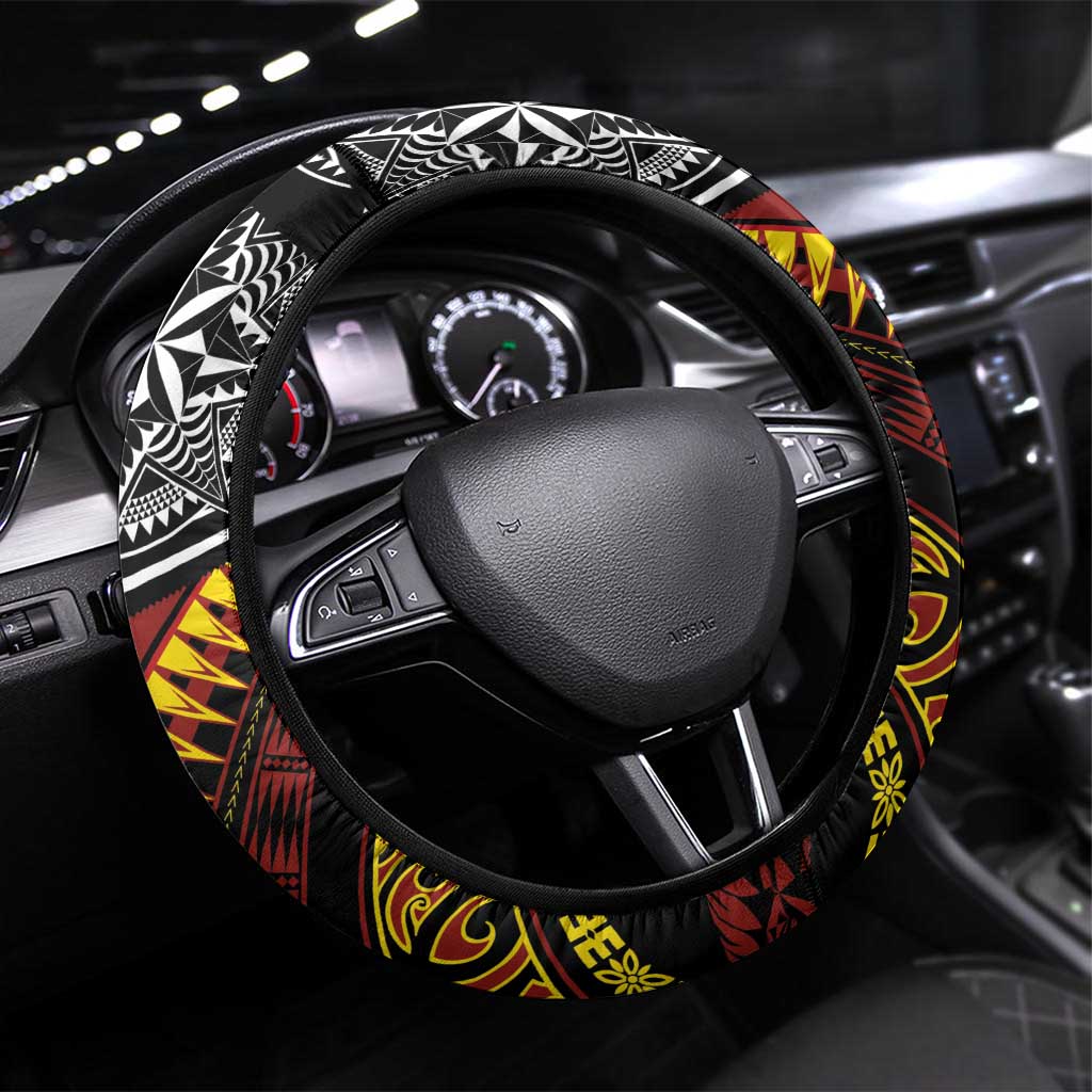 Tonga Rugby Steering Wheel Cover Mana o Tonga-Tribal Heritage Edition Black Color LT03 Universal Fit Red - Polynesian Pride