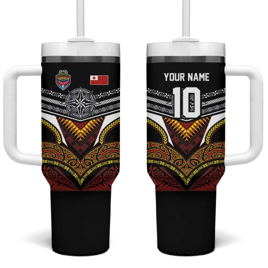 Tonga Rugby Custom Tumbler With Handle Mana o Tonga-Tribal Heritage Edition Black Color LT03 One Size: 40 oz Red - Polynesian Pride