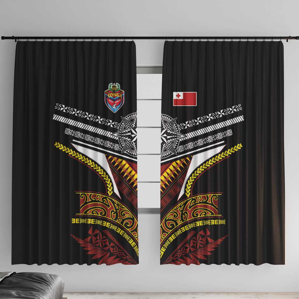 Tonga Rugby Window Curtain Mana o Tonga-Tribal Heritage Edition Black Color LT03 With Hooks Red - Polynesian Pride