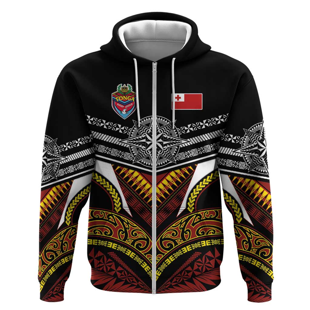 Tonga Rugby Custom Zip Hoodie Mana o Tonga-Tribal Heritage Edition Black Color LT03 Zip Hoodie Red - Polynesian Pride