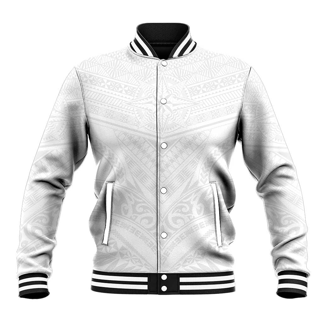 Tonga White Sunday Baseball Jacket Tongan Tribal Heritage Tattoos LT03 Unisex White - Polynesian Pride