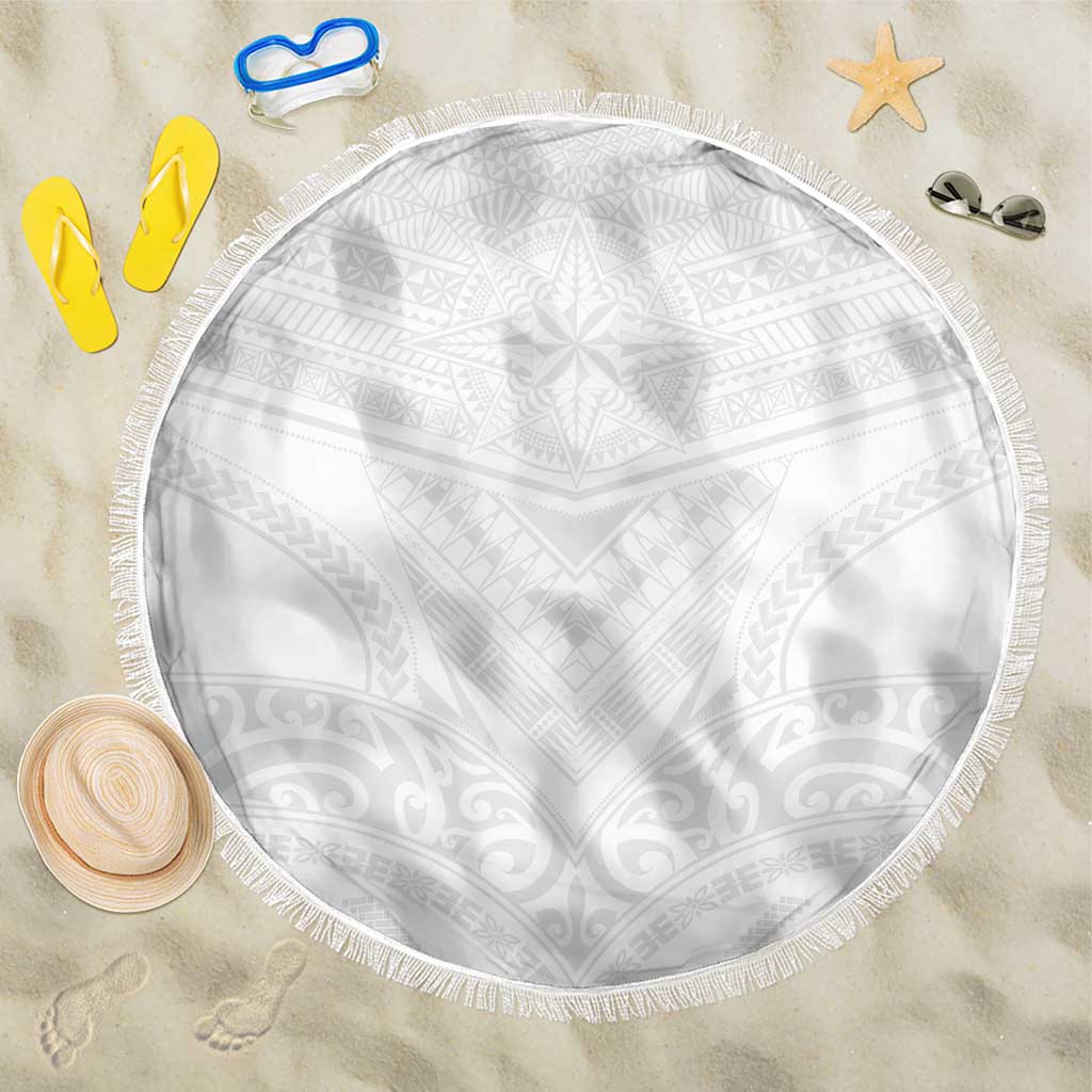 Tonga White Sunday Beach Blanket Tongan Tribal Heritage Tattoos LT03 One Size 150cm White - Polynesian Pride