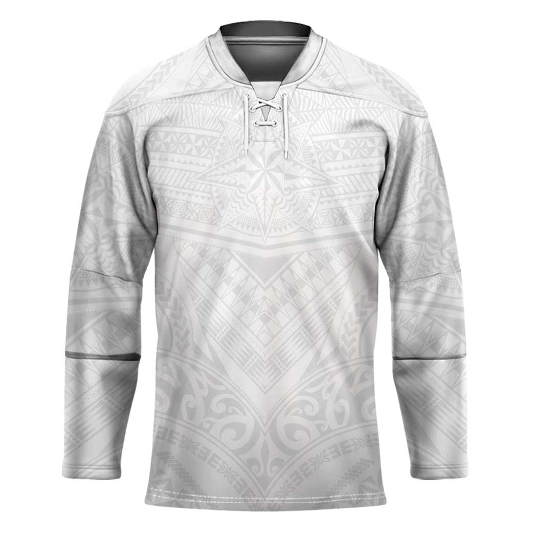 Tonga White Sunday Hockey Jersey Tongan Tribal Heritage Tattoos LT03 Unisex White - Polynesian Pride