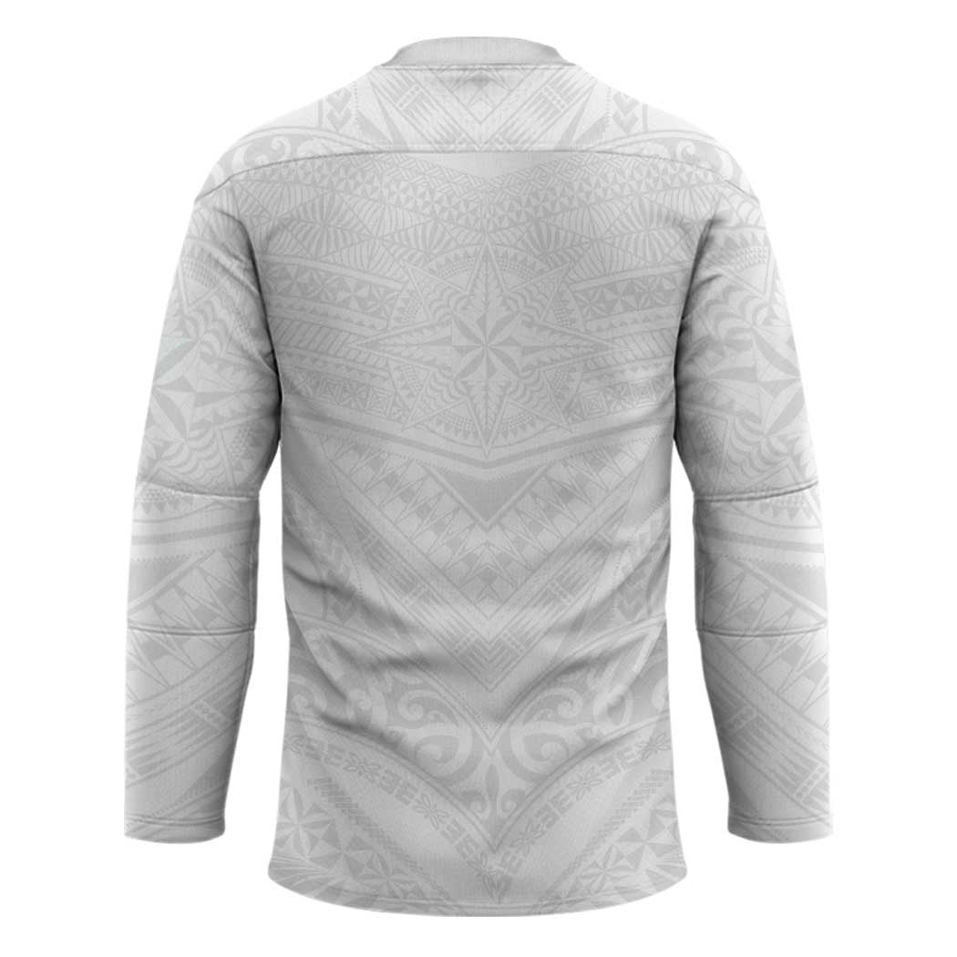 Tonga White Sunday Hockey Jersey Tongan Tribal Heritage Tattoos LT03 - Polynesian Pride