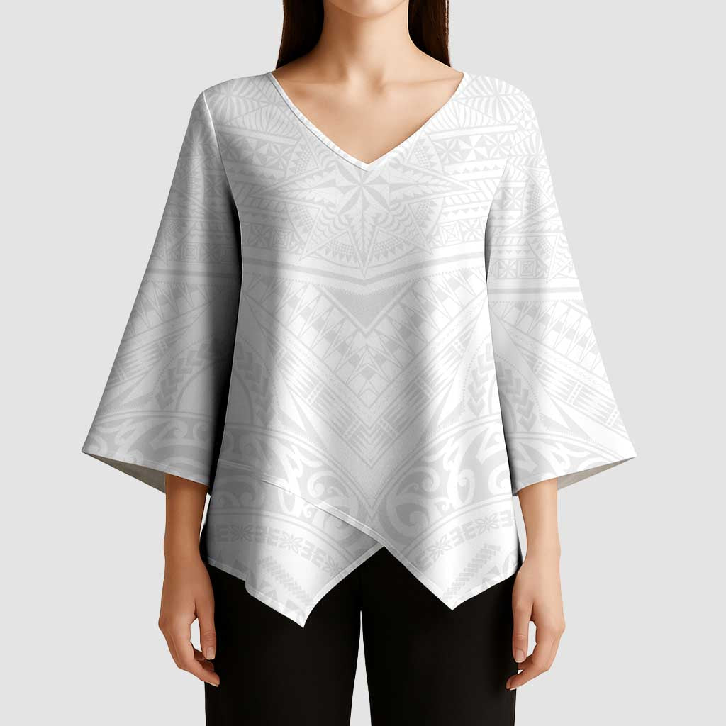 Tonga White Sunday Kimono Sleeve Blouse Tongan Tribal Heritage Tattoos LT03 - Polynesian Pride