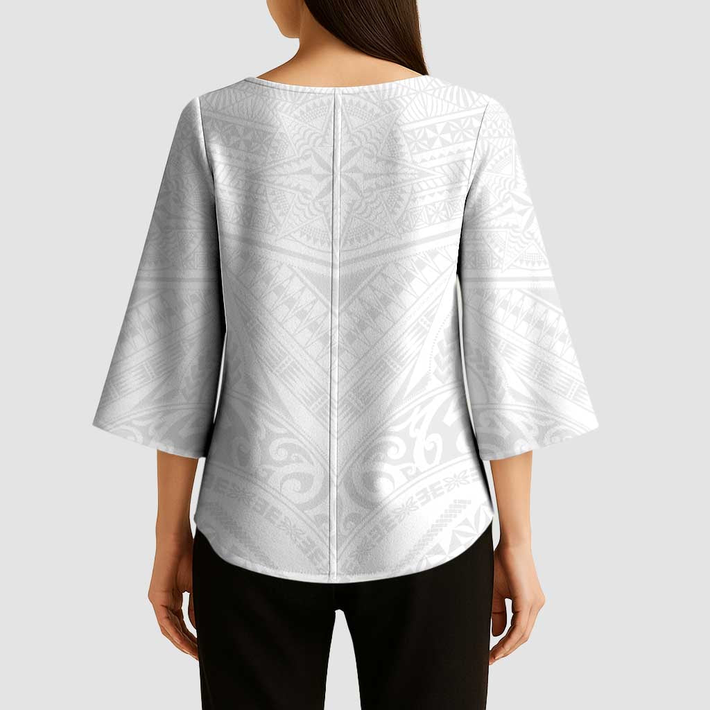 Tonga White Sunday Kimono Sleeve Blouse Tongan Tribal Heritage Tattoos LT03 - Polynesian Pride