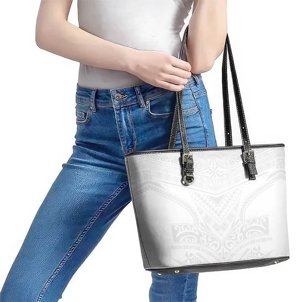 Tonga White Sunday Leather Tote Bag Tongan Tribal Heritage Tattoos LT03 - Polynesian Pride