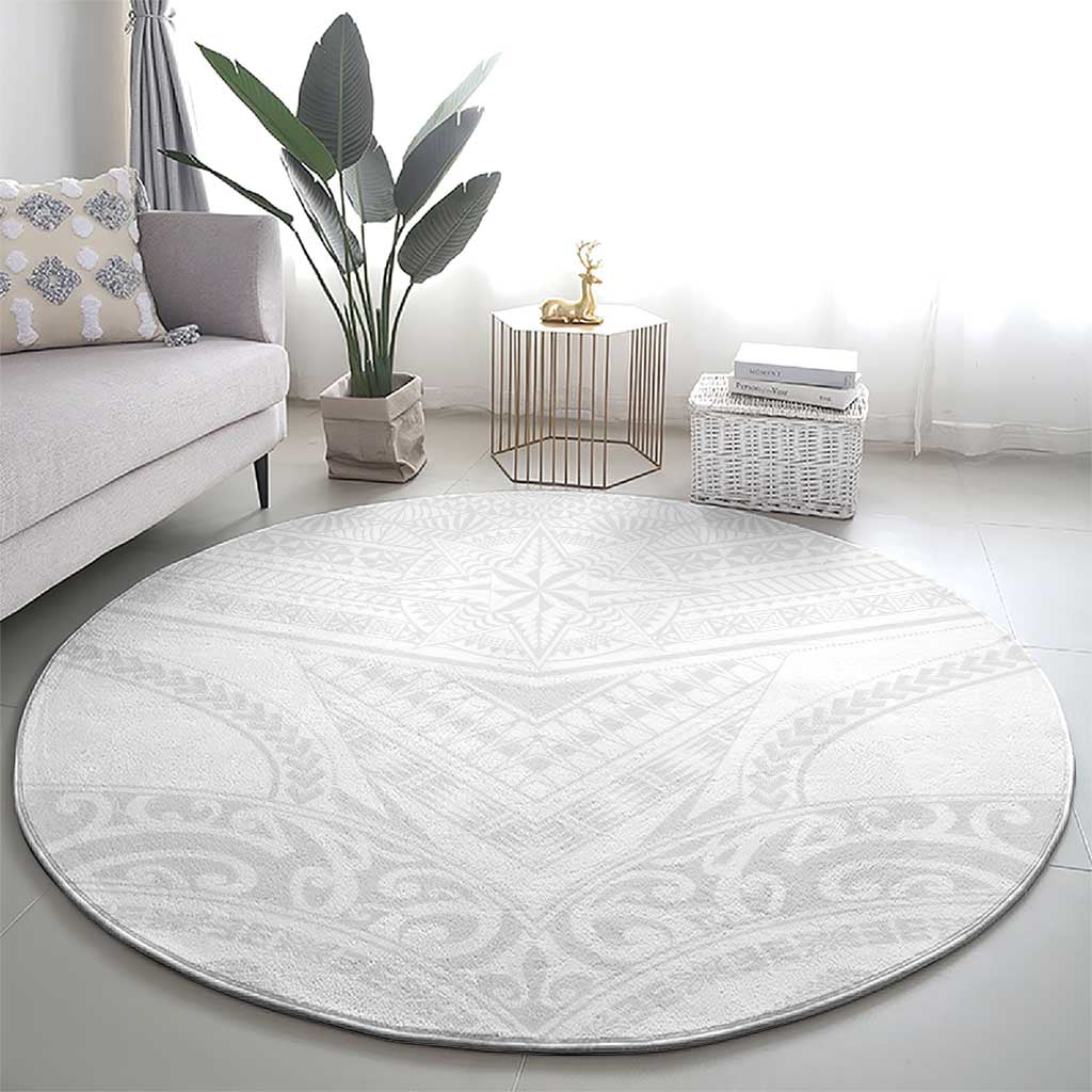 Tonga White Sunday Round Carpet Tongan Tribal Heritage Tattoos LT03 - Polynesian Pride