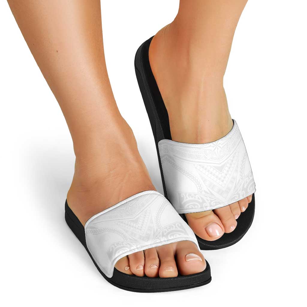 Tonga White Sunday Slide Sandals Tongan Tribal Heritage Tattoos LT03 - Polynesian Pride