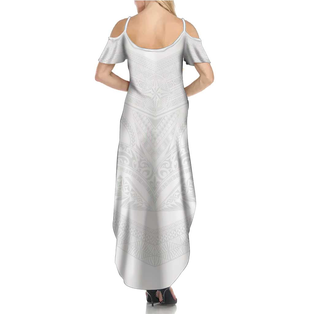 Tonga White Sunday Summer Maxi Dress Tongan Tribal Heritage Tattoos LT03 - Polynesian Pride