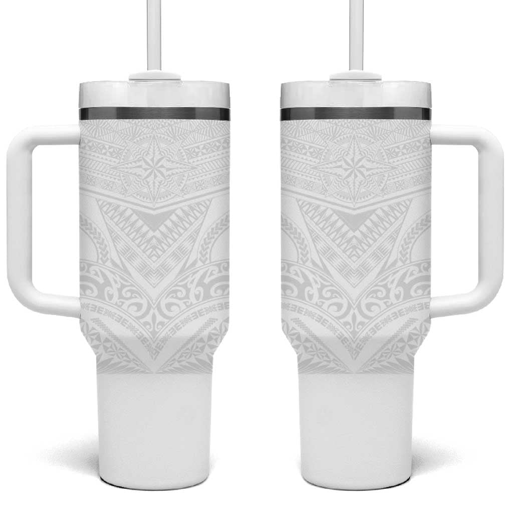 Tonga White Sunday Tumbler With Handle Tongan Tribal Heritage Tattoos LT03 One Size: 40 oz White - Polynesian Pride