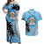 Personalised Fiji Couples Matching Off Shoulder Maxi Dress and Hawaiian Shirt Tapa Pattern Fijian Coat of Arms and Palm Tree LT03 Blue - Polynesian Pride