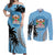 Personalised Fiji Couples Matching Off Shoulder Maxi Dress and Long Sleeve Button Shirts Tapa Pattern Fijian Coat of Arms and Palm Tree LT03 Blue - Polynesian Pride