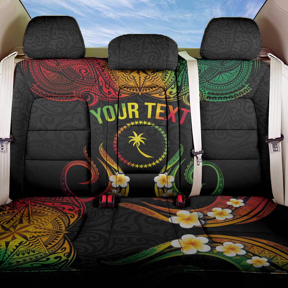 Personalised Chuuk Independence Day Back Car Seat Cover Polynesian Tattoo and Plumeria Reggae Color LT03 One Size Reggae - Polynesian Pride