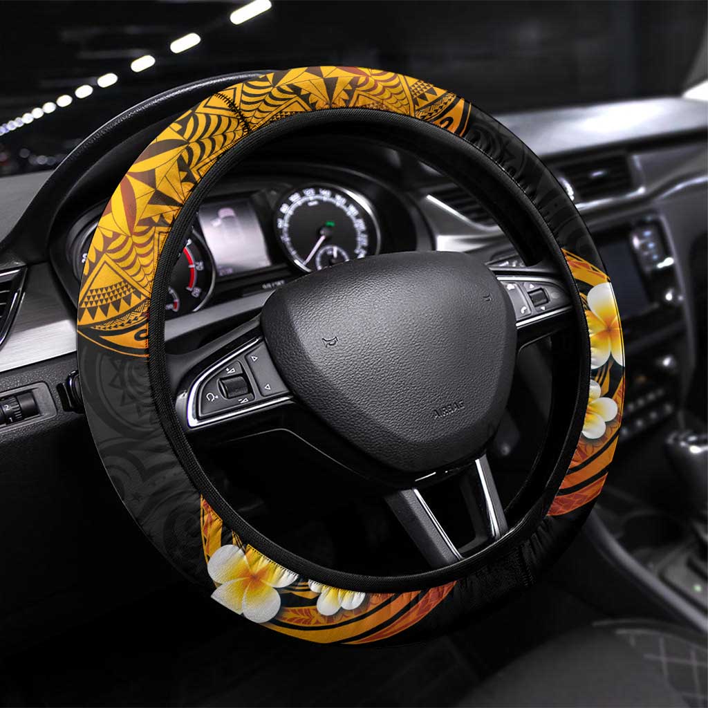 Chuuk Independence Day Steering Wheel Cover Polynesian Tattoo and Plumeria Reggae Color