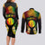 Personalised New Caledonia Independence Day Couples Matching Long Sleeve Bodycon Dress and Long Sleeve Button Shirt Polynesian Tattoo and Plumeria Reggae Color