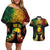 Personalised New Caledonia Independence Day Couples Matching Off Shoulder Short Dress and Hawaiian Shirt Polynesian Tattoo and Plumeria Reggae Color