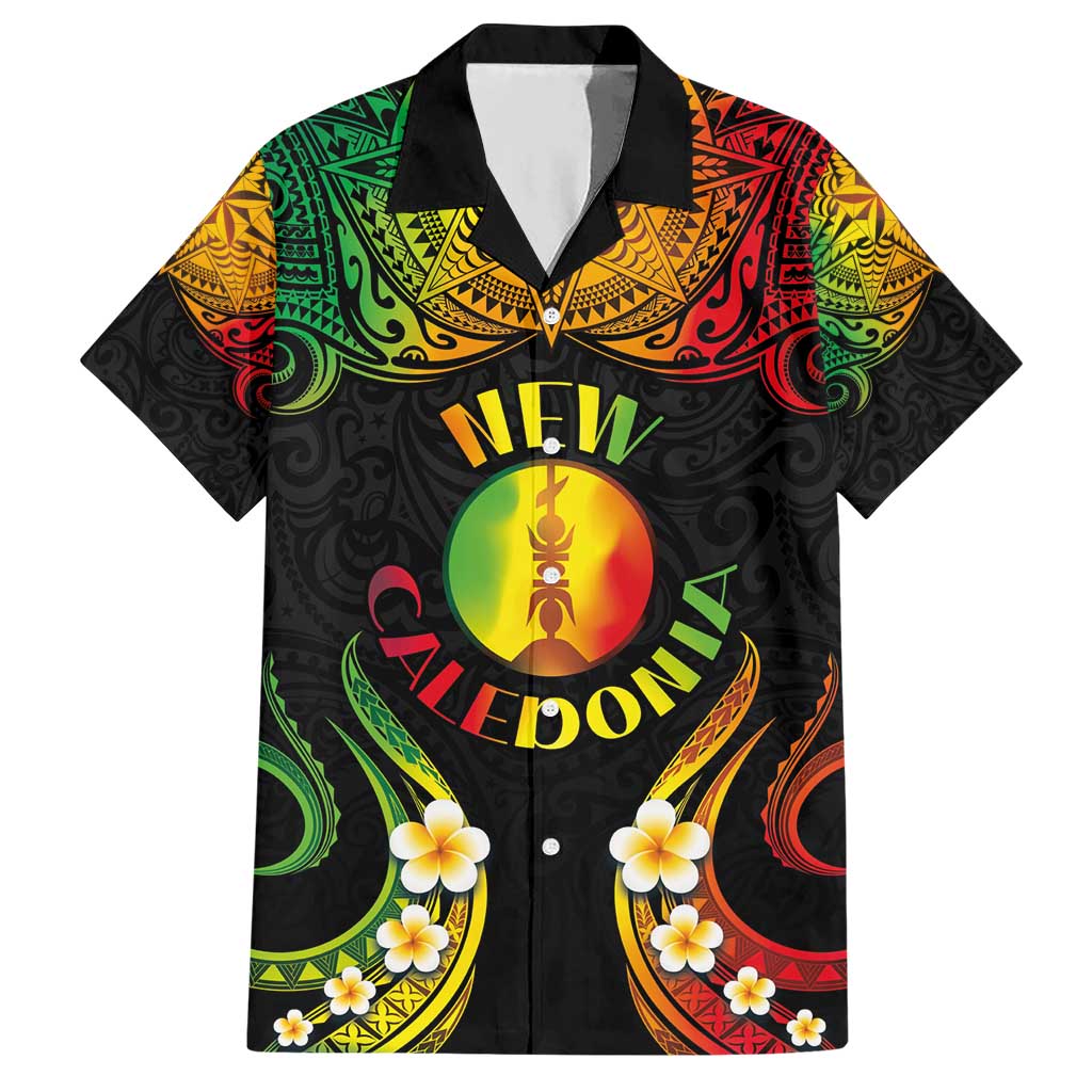 Personalised New Caledonia Independence Day Hawaiian Shirt Polynesian Tattoo and Plumeria Reggae Color