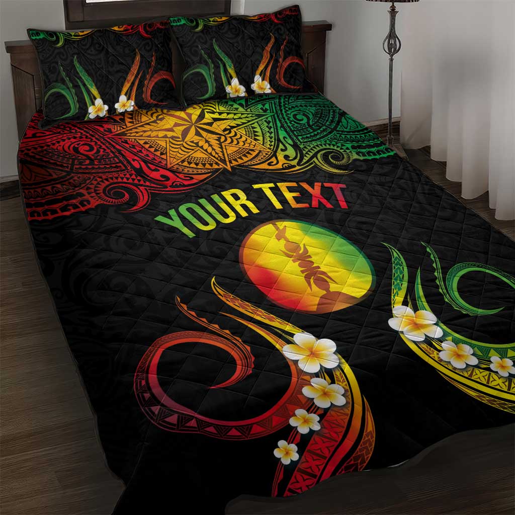 Personalised New Caledonia Independence Day Quilt Bed Set Polynesian Tattoo and Plumeria Reggae Color