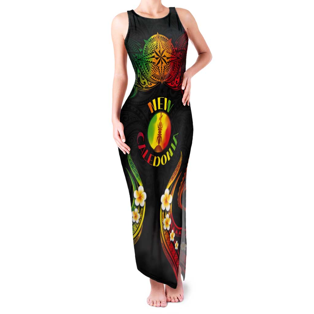 Personalised New Caledonia Independence Day Tank Maxi Dress Polynesian Tattoo and Plumeria Reggae Color