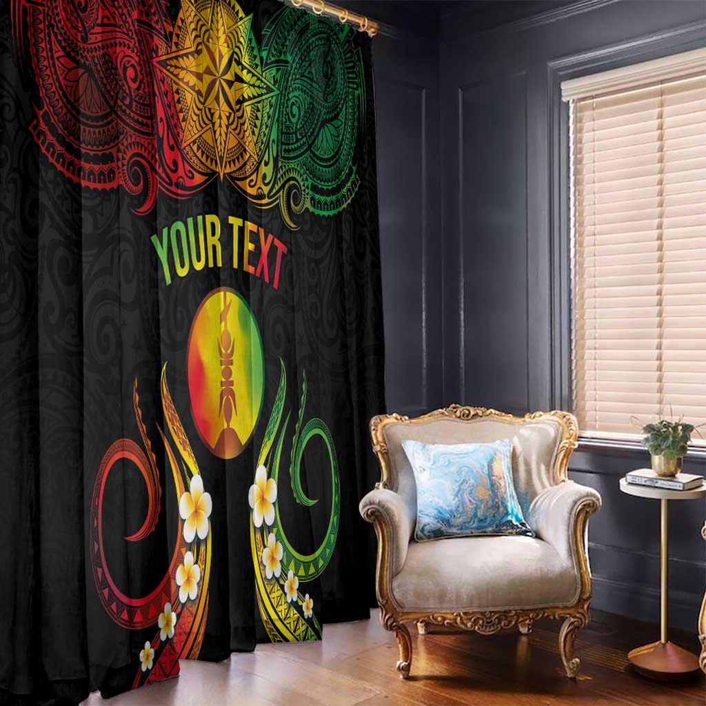 Personalised New Caledonia Independence Day Window Curtain Polynesian Tattoo and Plumeria Reggae Color LT03 - Polynesian Pride