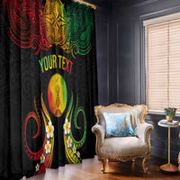 Personalised New Caledonia Independence Day Window Curtain Polynesian Tattoo and Plumeria Reggae Color LT03 - Polynesian Pride