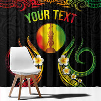 Personalised New Caledonia Independence Day Window Curtain Polynesian Tattoo and Plumeria Reggae Color LT03 - Polynesian Pride
