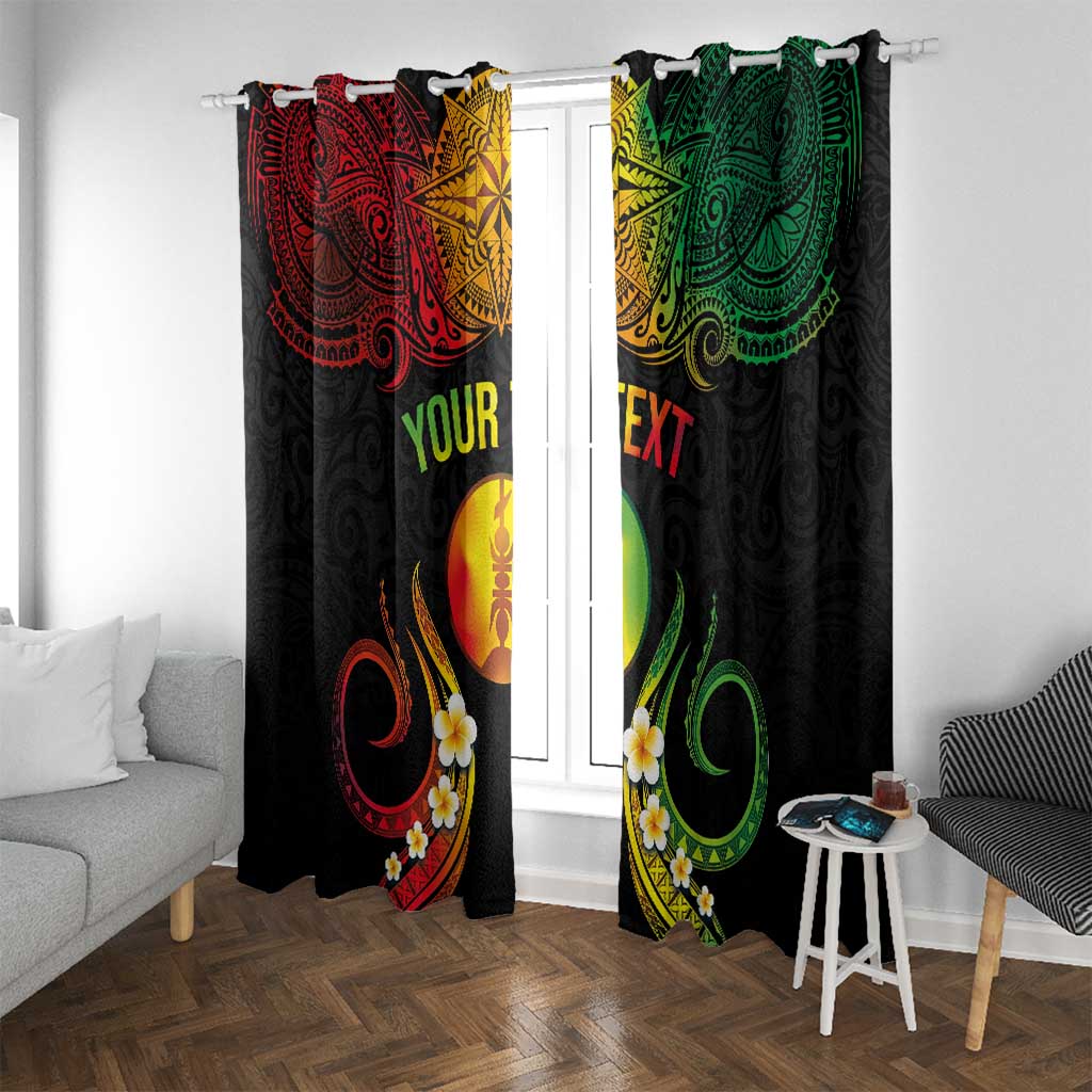 Personalised New Caledonia Independence Day Window Curtain Polynesian Tattoo and Plumeria Reggae Color LT03 With Grommets Reggae - Polynesian Pride