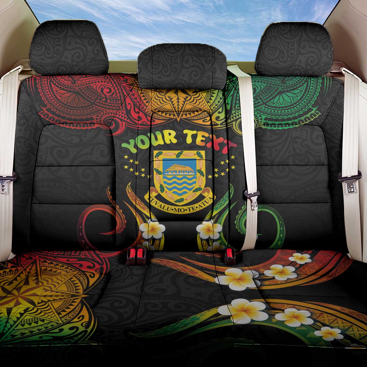 Personalised Tuvalu Independence Day Back Car Seat Cover Polynesian Tattoo and Plumeria Reggae Color LT03 One Size Reggae - Polynesian Pride