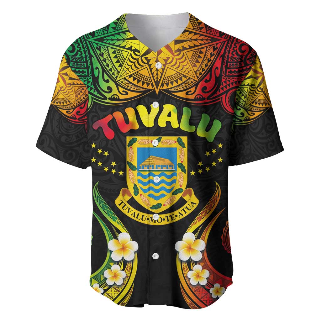 Personalised Tuvalu Independence Day Baseball Jersey Polynesian Tattoo and Plumeria Reggae Color LT03 Reggae - Polynesian Pride
