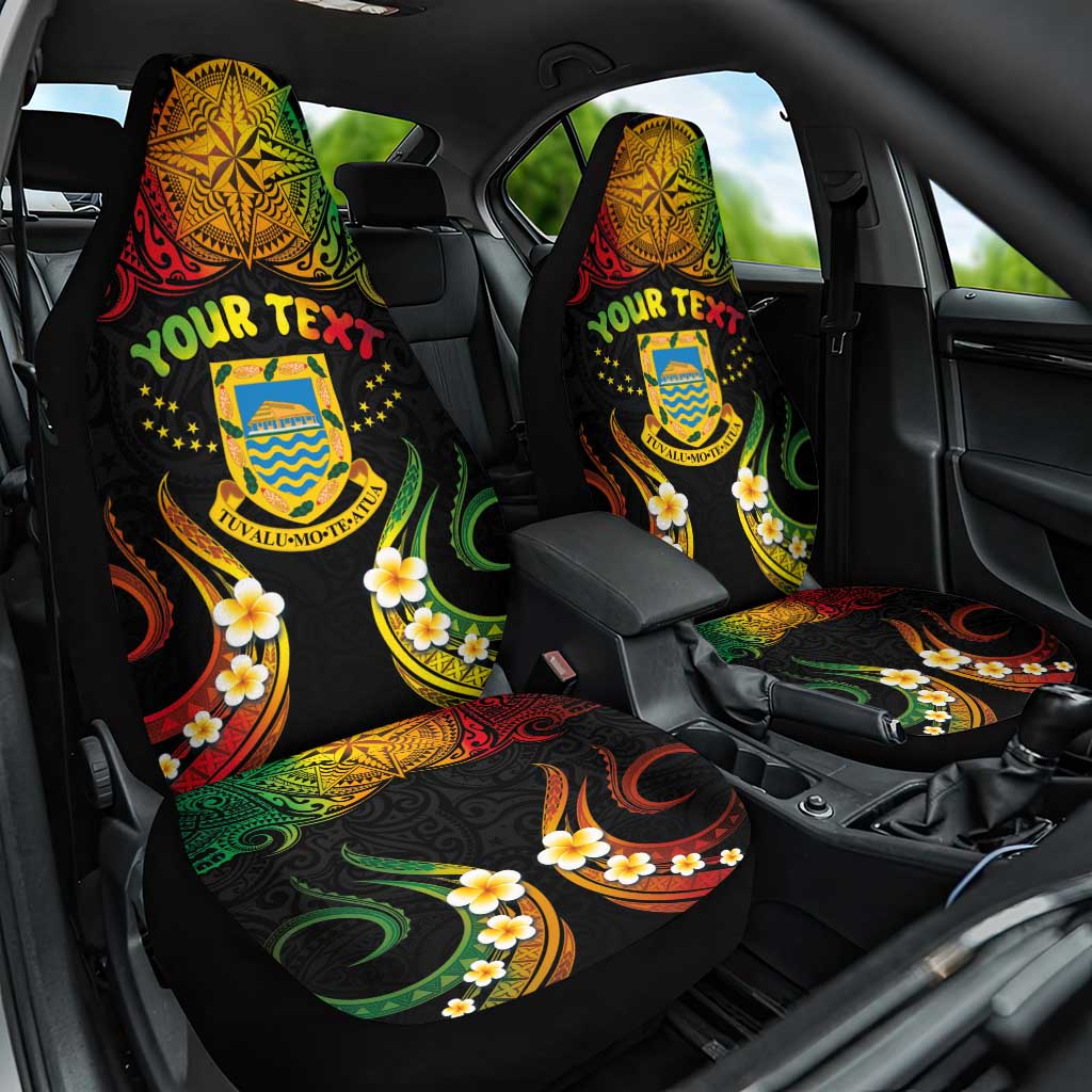 Personalised Tuvalu Independence Day Car Seat Cover Polynesian Tattoo and Plumeria Reggae Color