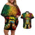 Personalised Tuvalu Independence Day Couples Matching Off Shoulder Short Dress and Hawaiian Shirt Polynesian Tattoo and Plumeria Reggae Color