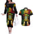 Personalised Tuvalu Independence Day Couples Matching Off The Shoulder Long Sleeve Dress and Hawaiian Shirt Polynesian Tattoo and Plumeria Reggae Color