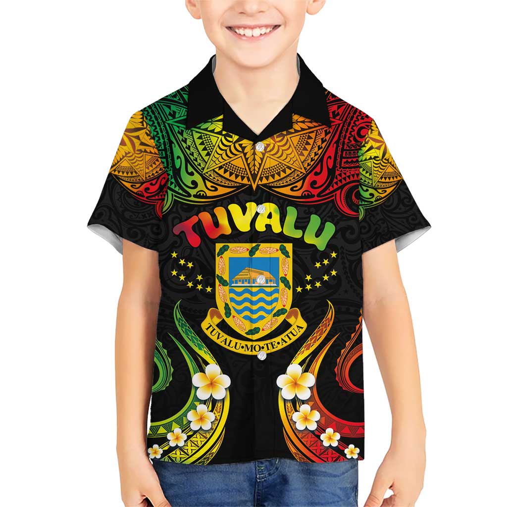 Personalised Tuvalu Independence Day Kid Hawaiian Shirt Polynesian Tattoo and Plumeria Reggae Color LT03 Kid Reggae - Polynesian Pride